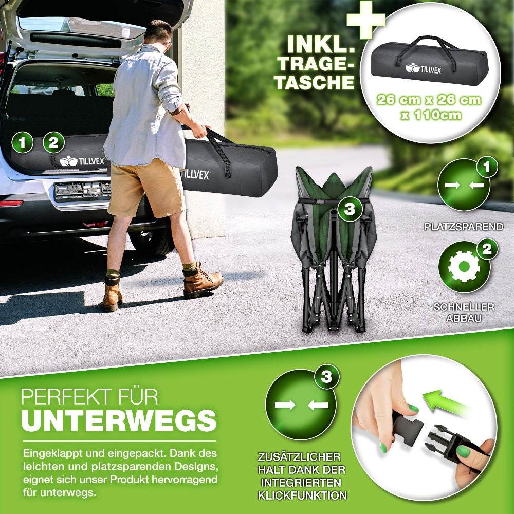 Tillvex® Cama Plegable para Camping con Bolsa de Transporte, Soporta Hasta 200 kg, Cama Extra Ancha para Camping, Cama de Campaña, Cama de Pesca para Uso en Exteriores e Interiores, Cama Plegable para Invitados, Portátil para Jardín, Camping, Pesca, Festi
