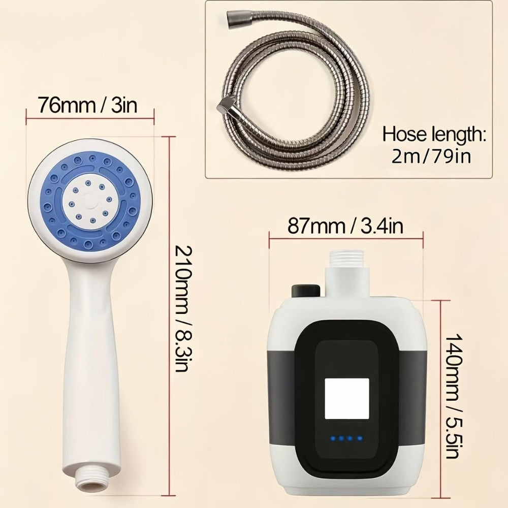 Bomba de ducha de camping recargable portátil multifuncional - Cabezal de ducha para exteriores de 2000 mAh, puede extraer agua de un cubo, adecuada para camping, viajes, baño de mascotas, lavado de coches y jardinería | Bomba de ducha de camping de mano,