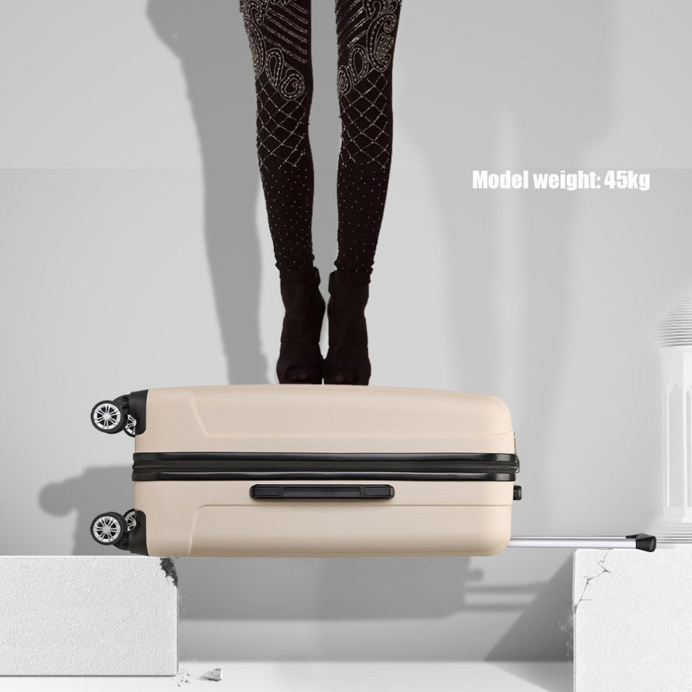 3 piezas de conjunto de maleta de cabina Beige ABS carcasa dura Carry On Trolley Case equipaje de mano ligero con 4 ruedas y cerradura de combinación