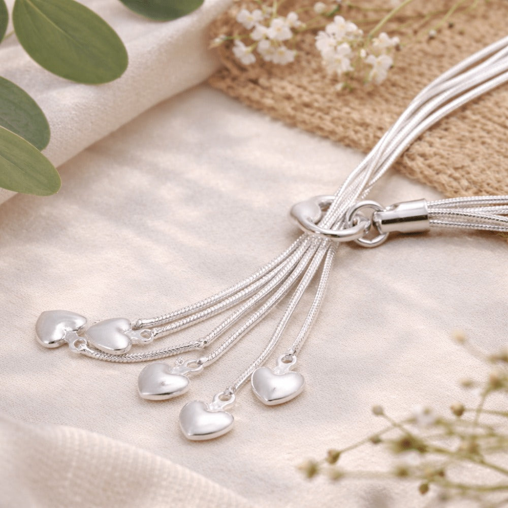 Pulsera de plata 925 para mujer de múltiples hileras con colgante de corazón – Pulsera de dijes de acero inoxidable, elegante regalo de joyería para mujer