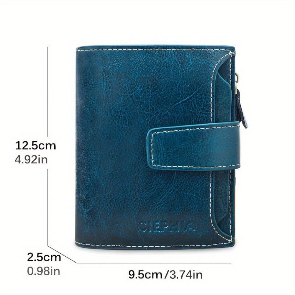 Monedero Ciephia de Cuero Genuino con Bloqueo RFID - Rojo Compacto con Detalles Dorados, 14 Ranuras para Tarjetas, Ventana Extraíble para DNI y Bolsillo con Cremallera para Monedas, Regalo Casual para San Valentín o el Día de la Madre, Apto para Hombres y