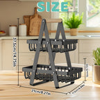 1 Cesta de Almacenamiento de Frutas de Metal de Múltiples Niveles con Asas de Madera - 2 Niveles para Frutas, Verduras y Especias - Soluciones Modernas de Almacenamiento para Cocina, Baño y Hogar, Cesta de Frutas