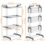 Tendedero de ropa, 4 Niveles Tendederos Plegables Vertical con Ruedas Amplio Espacio de Secado Tendederos, Acero Inoxidable Tendal para Exterior y Interiores