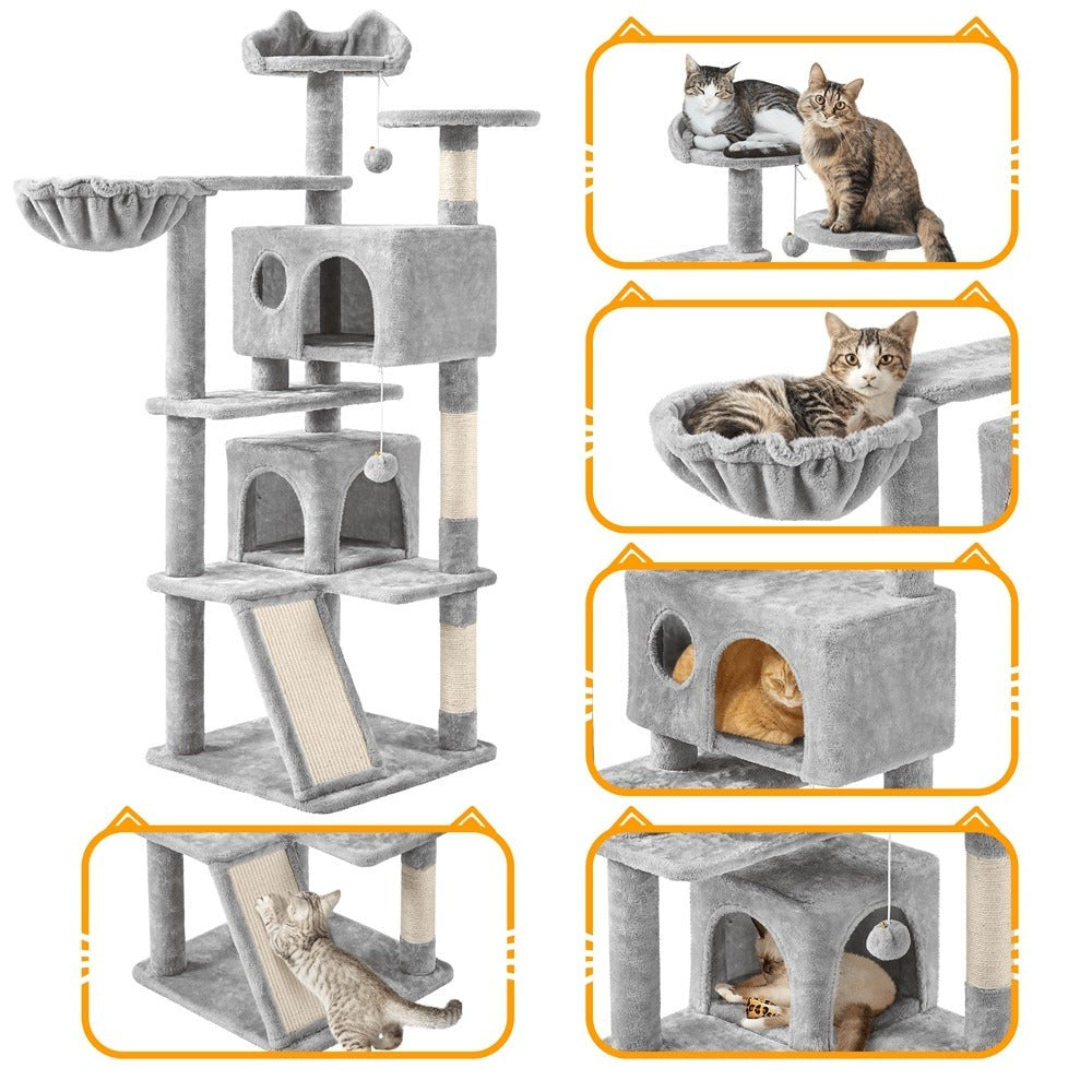 Rascador para gatos Costoffs, de 145 cm de altura, robusto árbol trepador con postes de sisal para rascar, 2 cuevas para gatos y sisal de juego para gatos