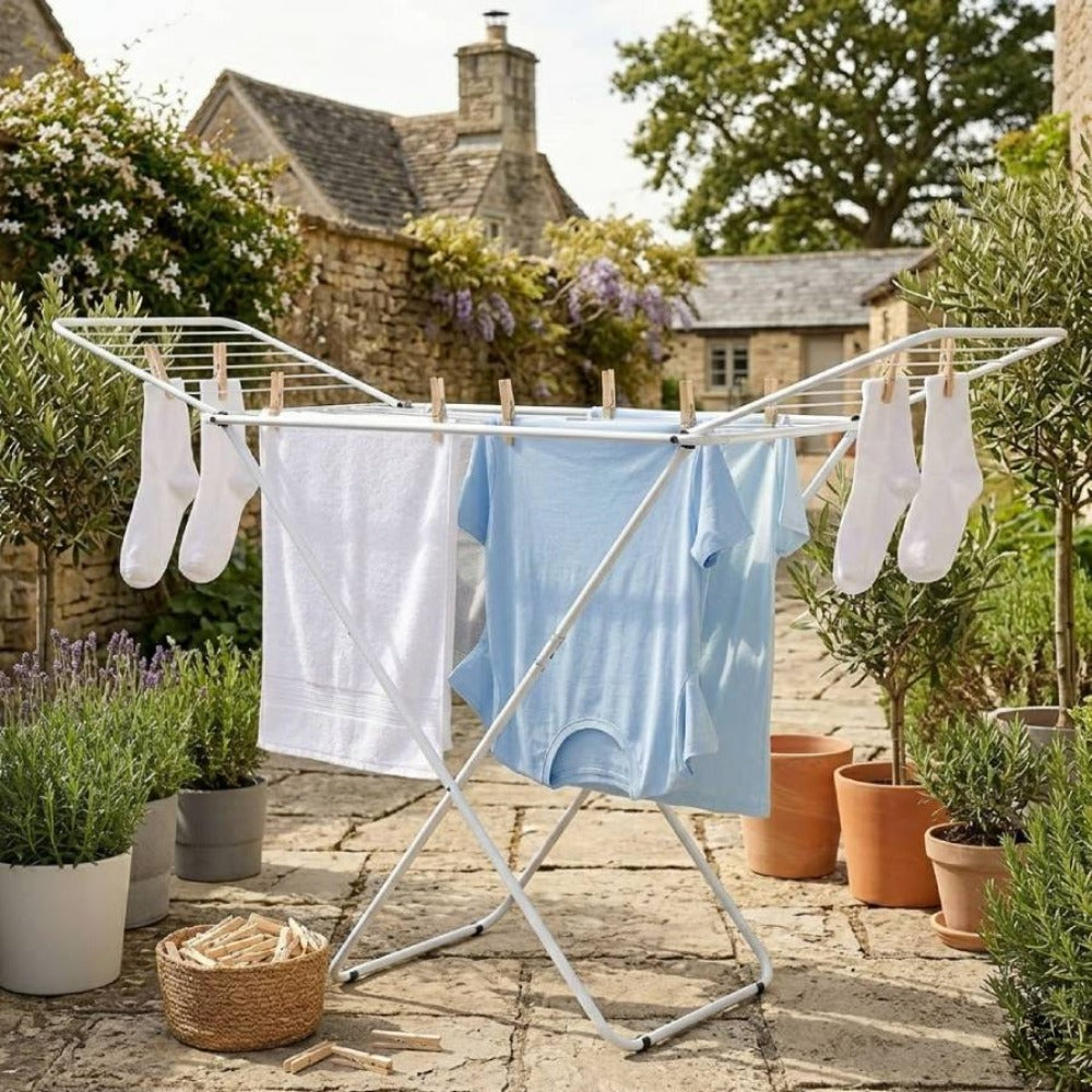 tendedero Plegable metálico, 20 Metros Espacio de tendido, Soporte para Tender Ropa, Patas Antideslizantes (Plateado, 52 x 102cm)