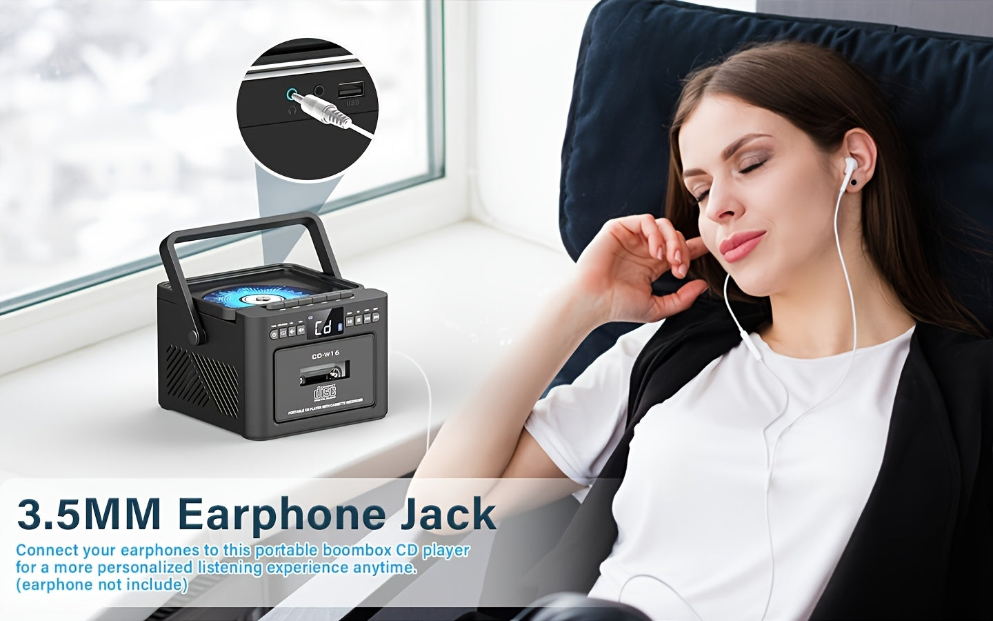 Reproductor portátil de CD y casete para música, radio y grabación