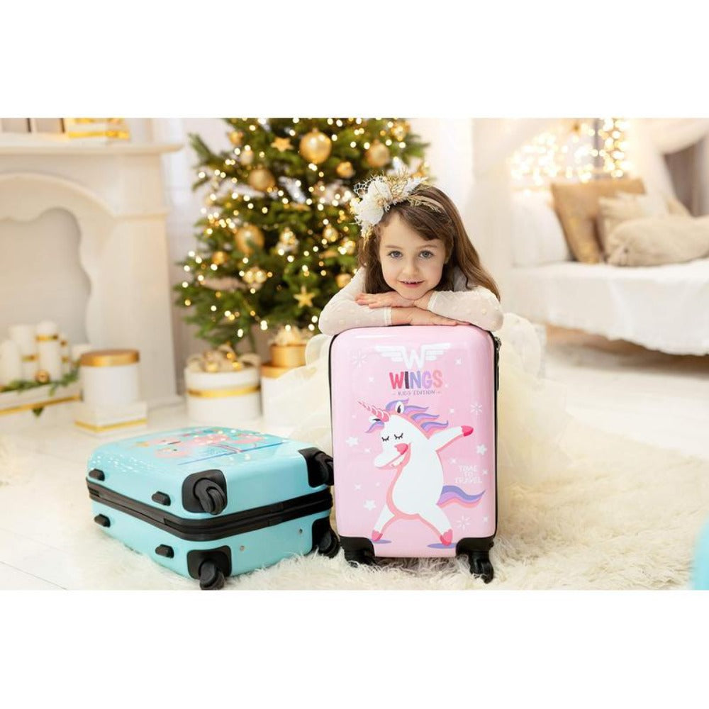 Maleta para Niñas, Tamaño Cabina, Dura, Aprox. 50X30X20 Cm / 18" Pulgadas, UNICORN, Cerradura con Código, ASA TELESCÓPICA, 4 Ruedas 360° ROSA