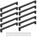 Juego de 10 Tiradores Negros Mate para Muebles, Diseño Cuadrado, Distancia de Agujeros de 128 mm, 160 mm, Modernos y Estéticos para Gabinetes y Cajones, Ideal para Cocina, Baño y Sala – Incluye Tornillos
