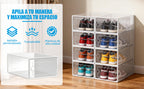 VORTEX Pack Organizador de Calzado Cajas de Zapatos Blancas y transparentes Apilables con Apertura Frontal，Sistema Antivuelco y Ventilación