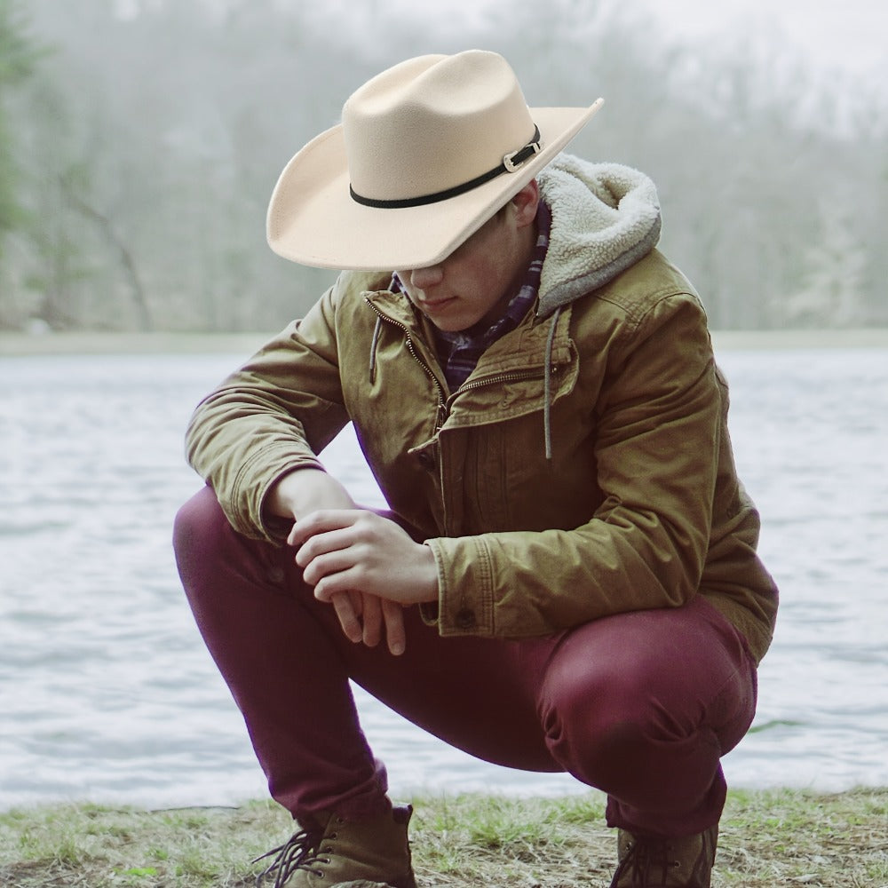 Sombrero Vaquero Unisex: Sombrero de Fieltro de Ala Ancha Clásico para Exteriores con Hebilla - Unisex