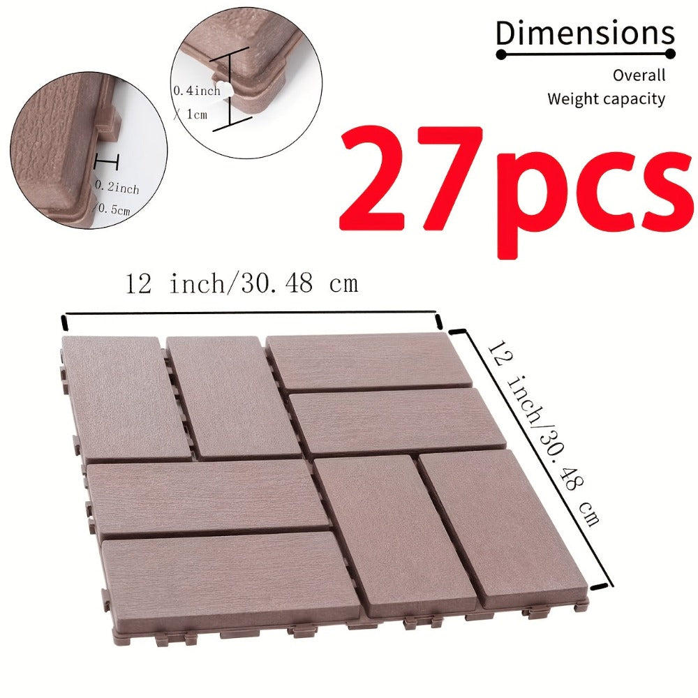 Paquete de 27/44 baldosas de plástico entrelazadas para terraza, adecuadas para piscina, balcón, patio trasero, porche, pavimentos impermeables para patio exterior con sistema de enclavamiento, instalación a presión, baldosas para terraza de bajo mantenim