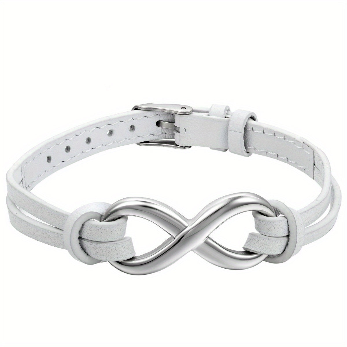 Pulsera JewelryWe de cuero sintético con dije de amor infinito de acero inoxidable para hombre y mujer, ajustable 17.78-21.08 cm