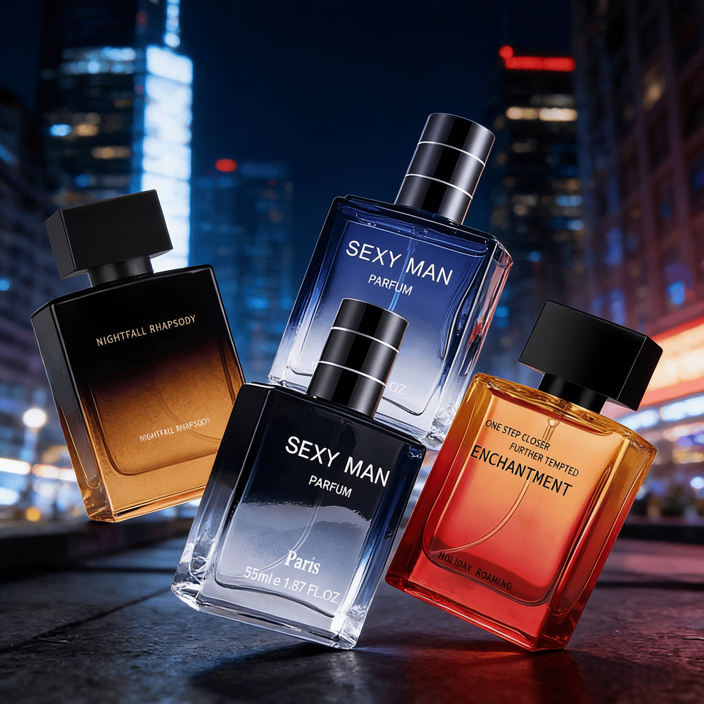 Un set de fragancias de cuatro piezas, que incluye perfume y colonia para hombre, para realzar el encanto y proporcionar un aroma duradero. Adecuado para uso personal o como regalo de vacaciones, totalizando