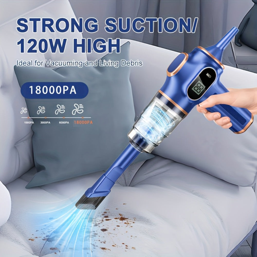 Aspiradora Multifuncional, Soplador y Aspiradora 2 en 1, Aspiradora Inalámbrica de Mano de Alta Succión de 18000PA, Pantalla Digital Inteligente y Operación Silenciosa de 70Db, Máquina de Limpieza Portátil Potente