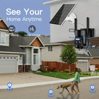 [10X Zoom] Cámara CCTV de bajo consumo con panel solar, batería, 360 grados, 2K FHD, Wifi, con alarme de foco, detección de movimiento, visión nocturna a color y audio bidireccional