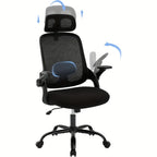 Silla de oficina ergonómica, silla de escritorio con reposacabezas ajustable, soporte lumbar, función de balanceo, reposabrazos plegables, silla para oficina en casa, silla de trabajo