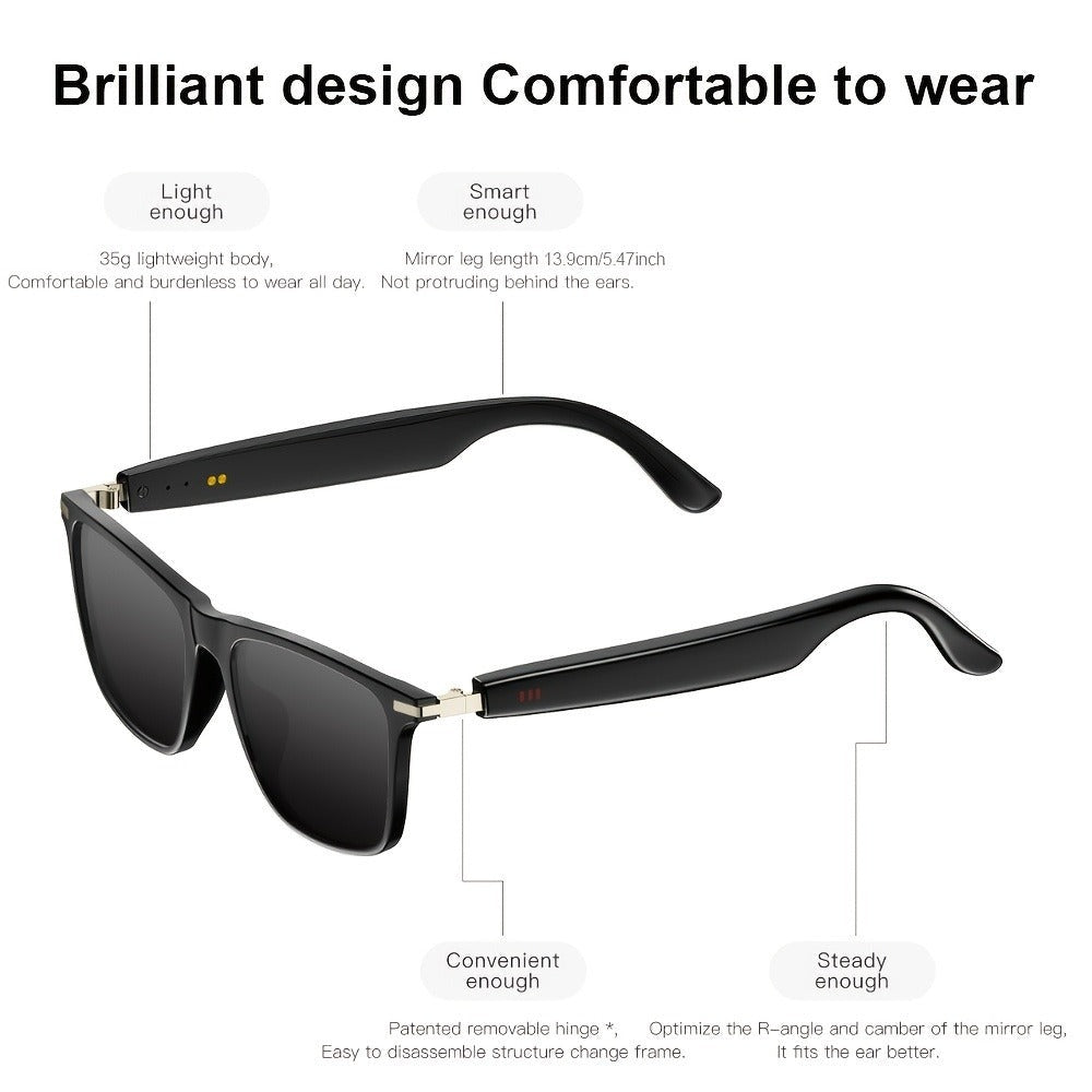 Gafas de audio inteligentes multifuncionales con tecnología de onda sonora incorporada, altavoz lineal, compatibles con llamadas inalámbricas, contestar llamadas, rechazar llamadas, escuchar música con gafas, control de fotos, batería grande de 85mAh*2, b