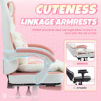 Silla de Oficina Rosa Adorable, Forma de Orejas de Gato con Respaldo de Patas de Gato - Silla Ergonómica Reclinable para Computadora, con Reposapiés Ajustable, Capacidad de Carga de 136.08 KG, Asiento Estético Exclusivo para Adultos, Máxima Comodidad