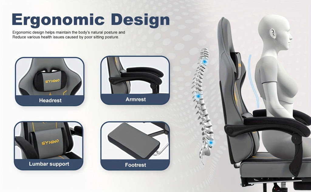 Silla de Oficina Ergonómica SYMINO, Ajustable, Cómoda, Cojín de Látex, Adecuada para Uso en Oficina, Reduce la Fatiga Durante el Sentado Prolongado, Altura Ajustable