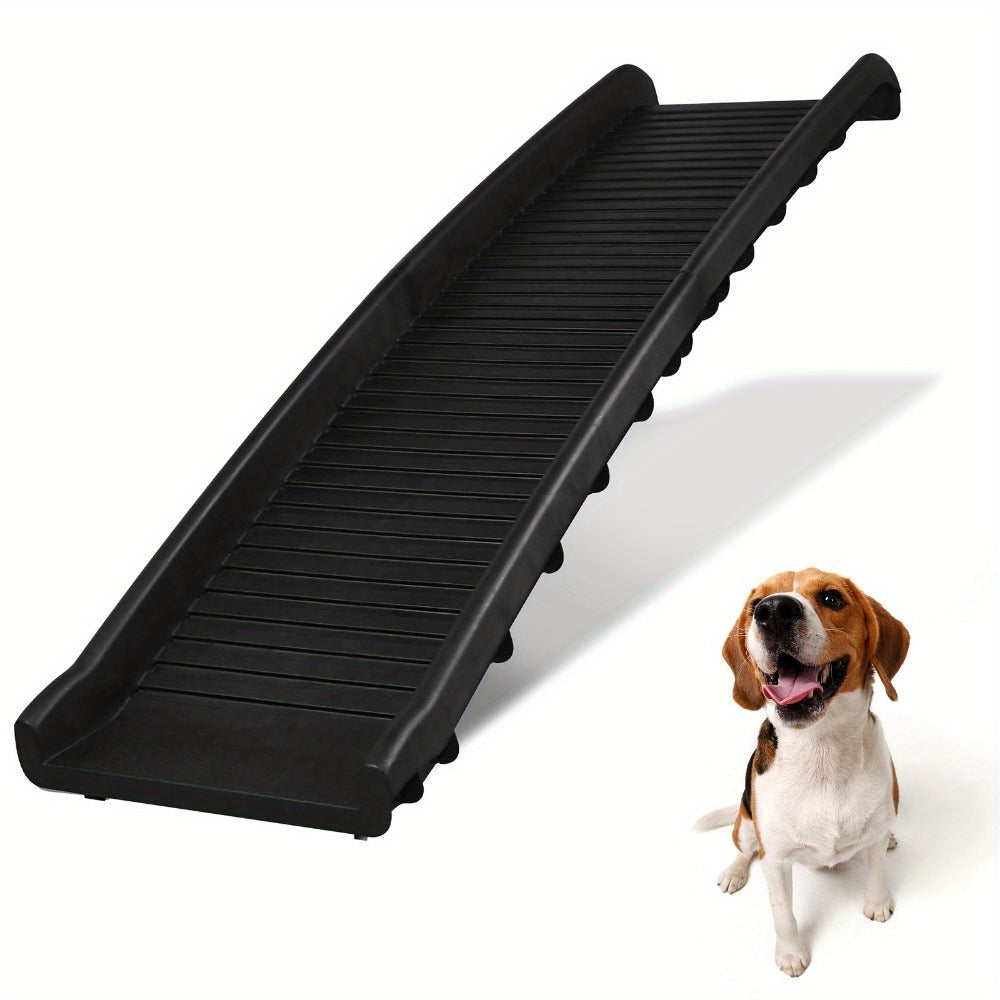 Rampa para perros plegable de plástico, escaleras para mascotas, rampa de acceso antideslizante con topes de goma hasta 90 kg, 156 x 40 cm, negra