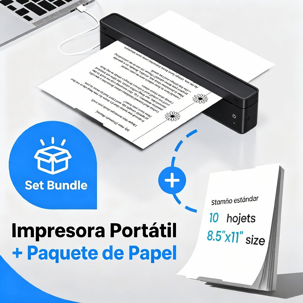 Impresora Térmica Portátil A10 Mejorada, Impresora Térmica Sin Tinta Compatible con Tamaño Carta US y A4, para Negocios/Oficina/Hogar, Compatible con Teléfono, Tablet y Laptop, Viene con 10 Hojas de Papel Térmico