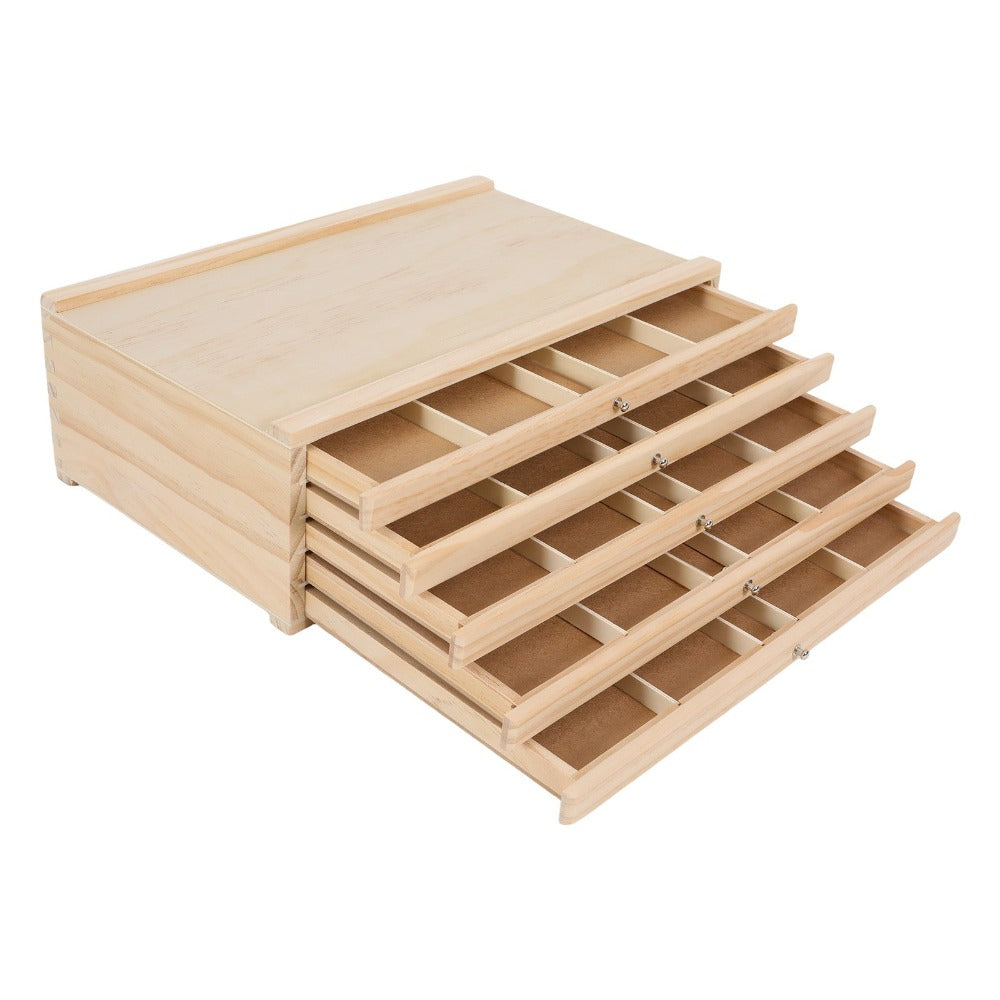 Caja de almacenamiento de madera de 5 cajones con compartimentos - Color madera, adecuada para oficina, organización, compatible multicolor para manualidades, papelería - Mueble de material, almacenamiento de costura