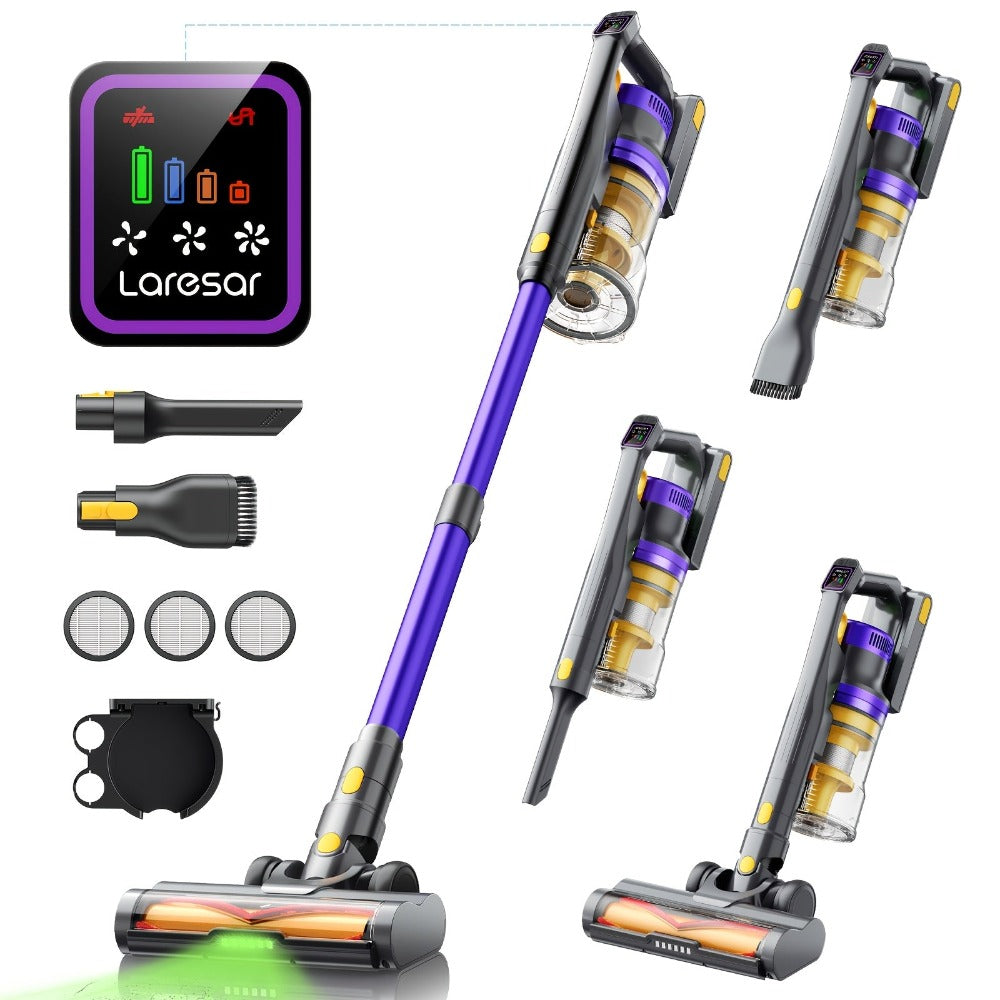 Laresar X11 Aspiradora Inalámbrica 550W/46Kpa para el hogar, Aspiradora de varilla anti-enredos de 60 minutos, Aspiradora recargable de doble mano ligera con aromaterapia para pelo de mascotas, alfombras y pisos, limpieza de primavera