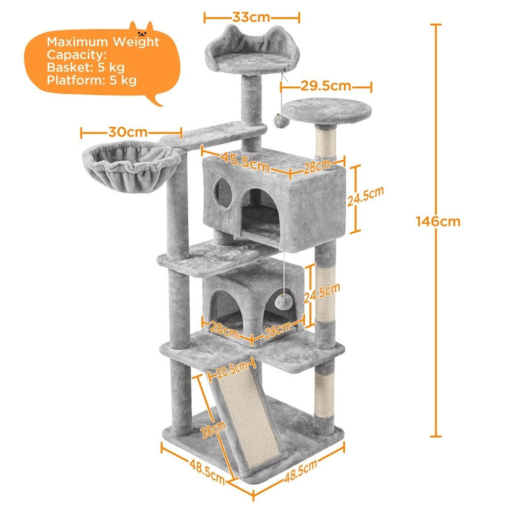 Rascador para gatos Costoffs, de 145 cm de altura, robusto árbol trepador con postes de sisal para rascar, 2 cuevas para gatos y sisal de juego para gatos