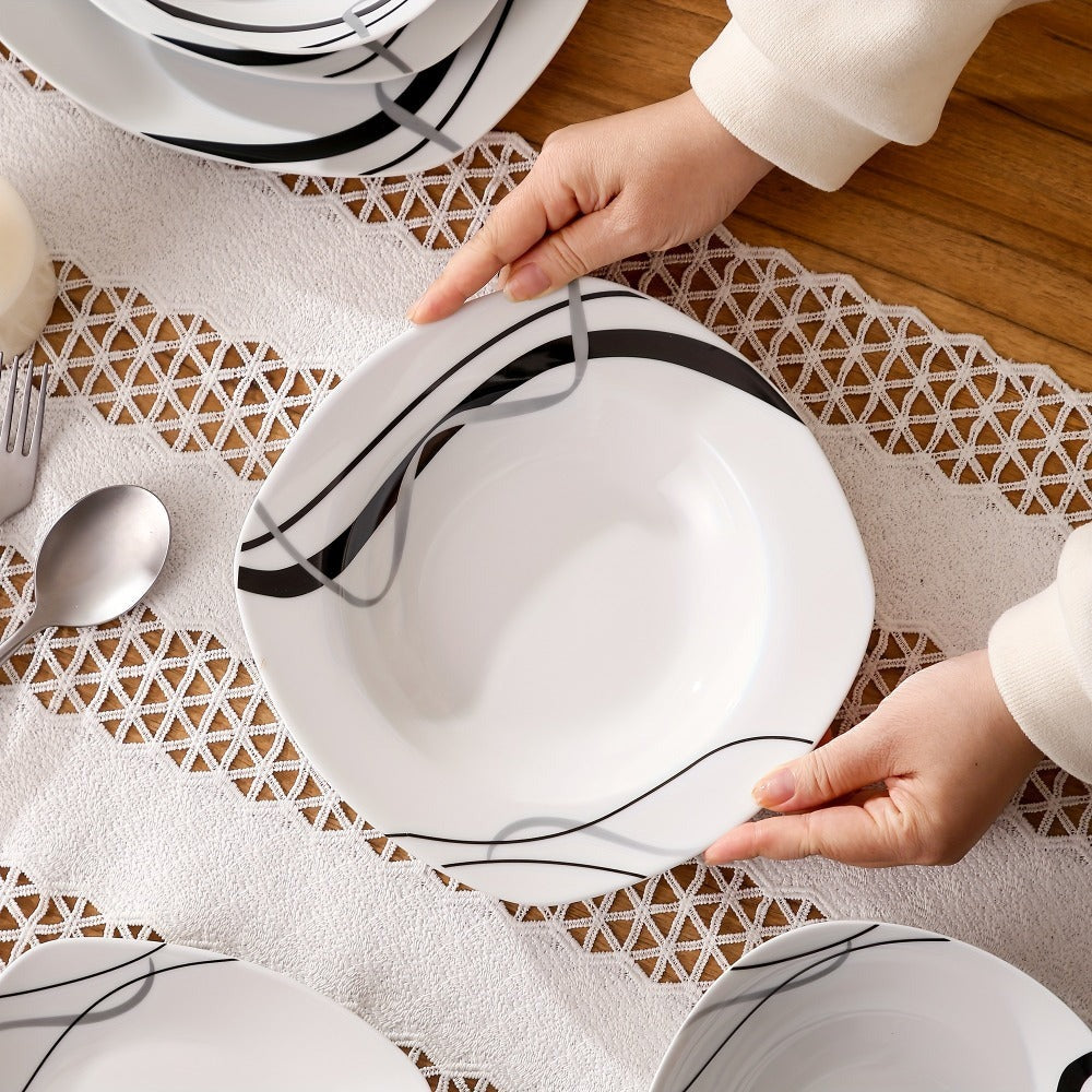 Juegos de Comedor de 24 piezas, Juegos de Platos y Tazones, Juego de Comedor Redondo de 24 piezas para 6 personas, Juego de Platos Resistente a los Arañazos, Juegos de Platos Seguros para Lavavajillas y Microondas, Adecuaciones de Cocina de 24 piezas