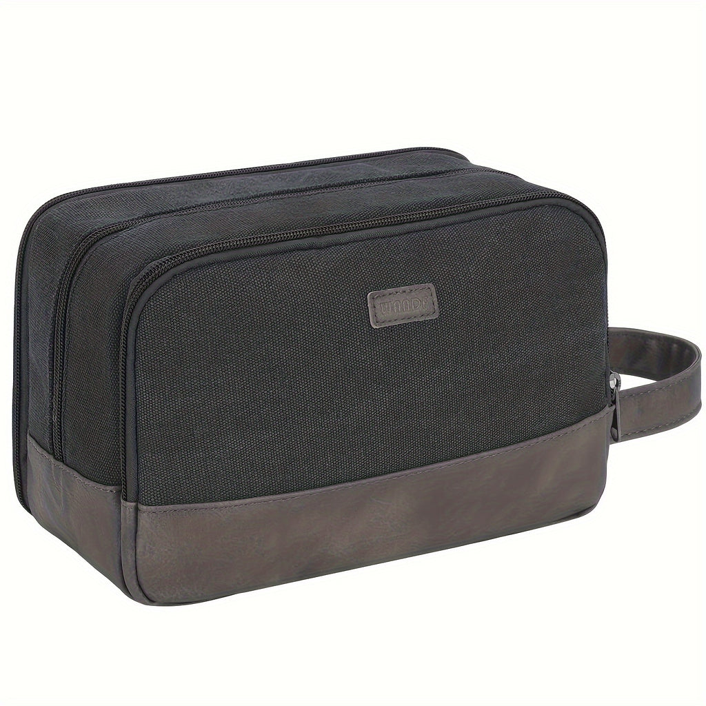 Neceser de Viaje de Lona con Asa Lateral para Hombre y Mujer, Organizador de Artículos de Aseo de Viaje, Bolsa de Afeitado con Bolsillo Separado para Artículos Secos y Húmedos para Viajes