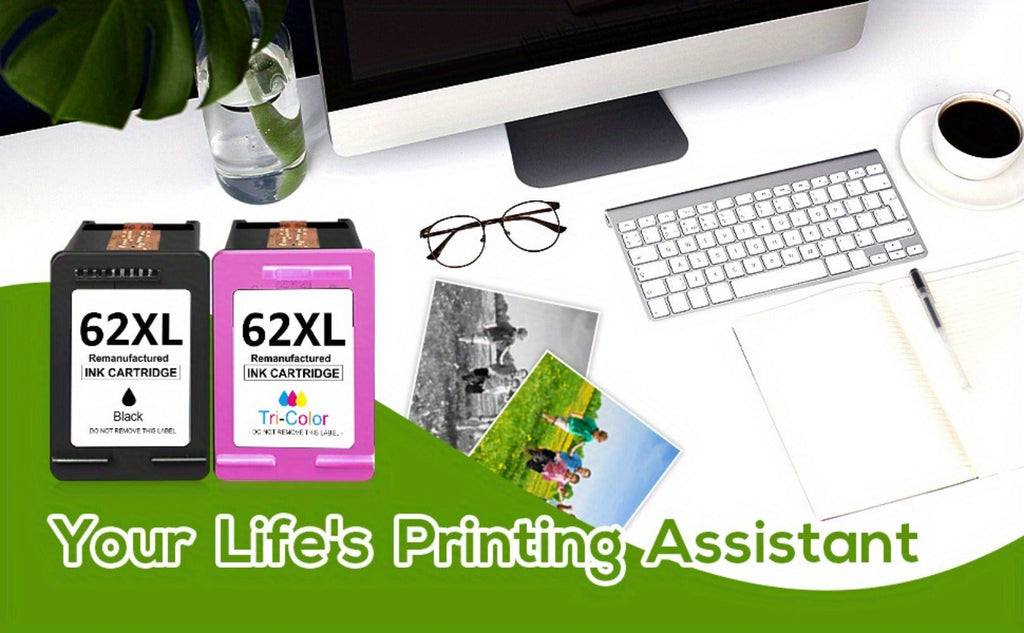 Paquete de 2 cartuchos de tinta compatibles 62XL 62 XL para impresoras HP 62, compatibles con Envy 5540 5544 5545 5548 5640 5646 7640 Officejet 200 5740 5742 5744 (Color Negro)