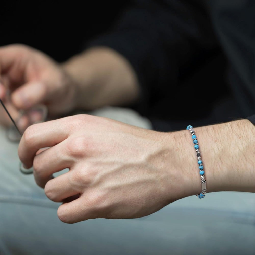 Pulsera de perlas para mujer y hombre - Pulsera de acero inoxidable color plateado con piedras de perlas, pulsera de joyería como regalo para mujeres, hermana, mejor amiga