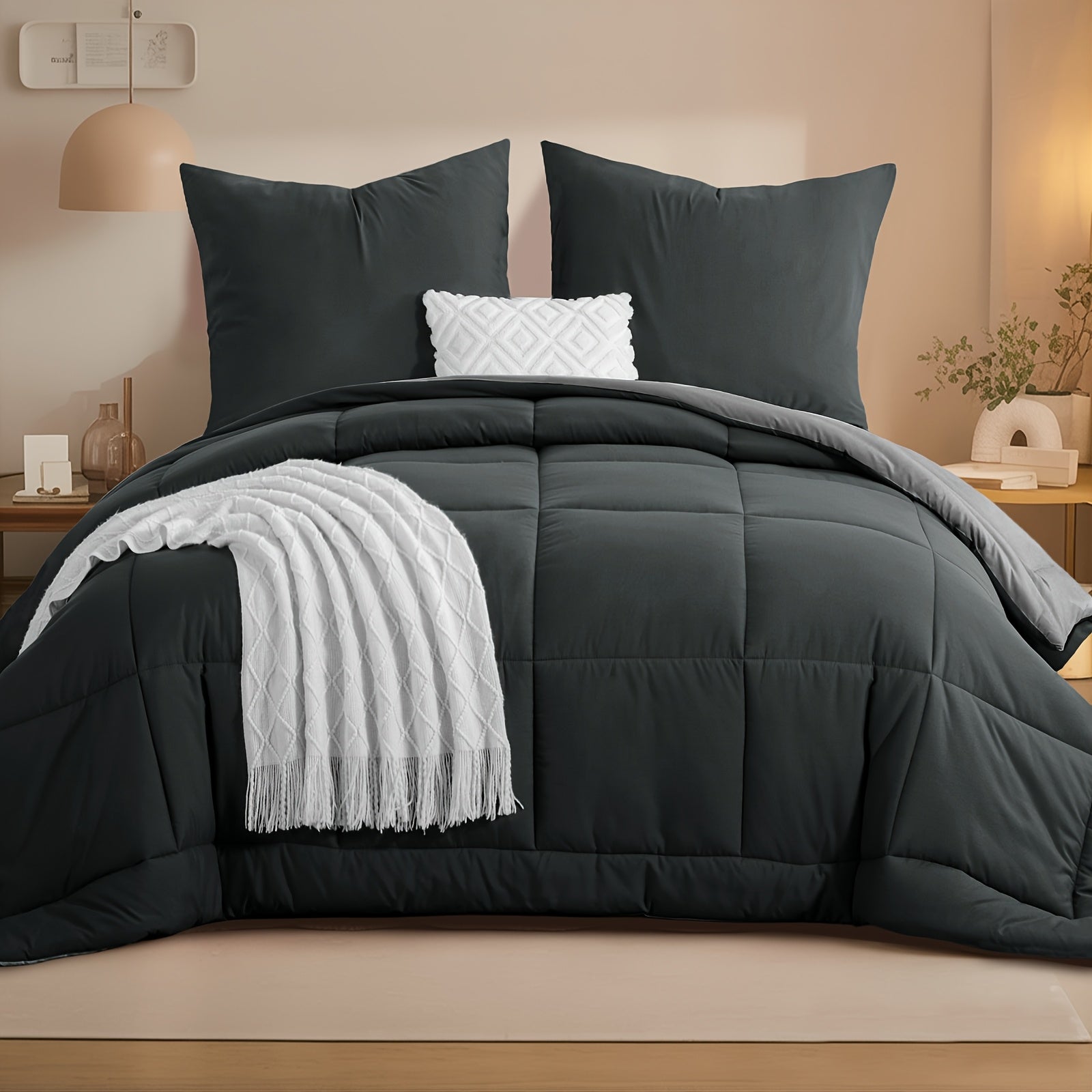 Juego de edredón de 2/3 piezas, edredón cómodo y ligero, edredón reversible con fundas de almohada de 80X80, relleno de 300GSM, suave y transpirable, adecuado para todas las estaciones, regalo de Navidad para la familia