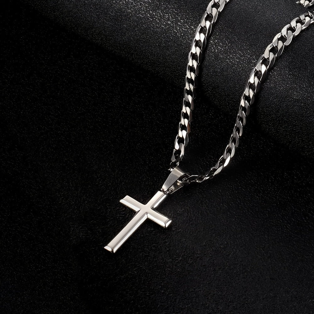 Collar con colgante de plata 925 para hombre, cadena cubana de 5 mm con cruz exquisita, peso total del producto (25.29G). Estilo moderno de fiesta callejera, regalo para hombre, regalo para el Día del Padre, regalo para pareja, con caja de regalo