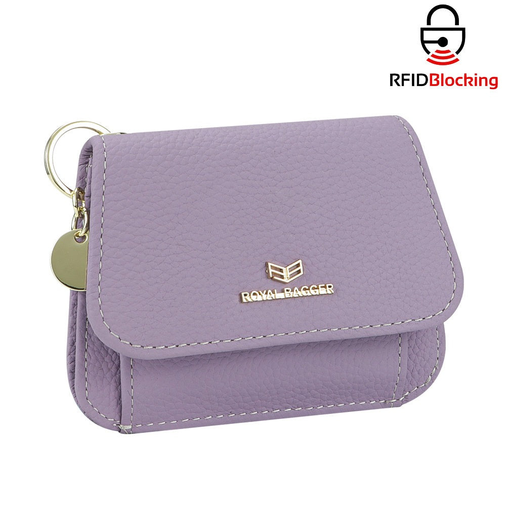 Royal Bagger Cartera Corta de Cuero Auténtico de Vaca para Mujer, Monedero con Bloqueo RFID, Múltiples Ranuras para Tarjetas y Llavero 2443