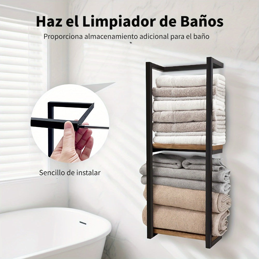 Toallero de pared, perchero de toallas para baño - Diseño prémium 2 en 1, enorme capacidad para 56 toallas, construcción de metal y madera, toalleros de pared para suites de SPA de lujo, baños principales, percheros de toallas