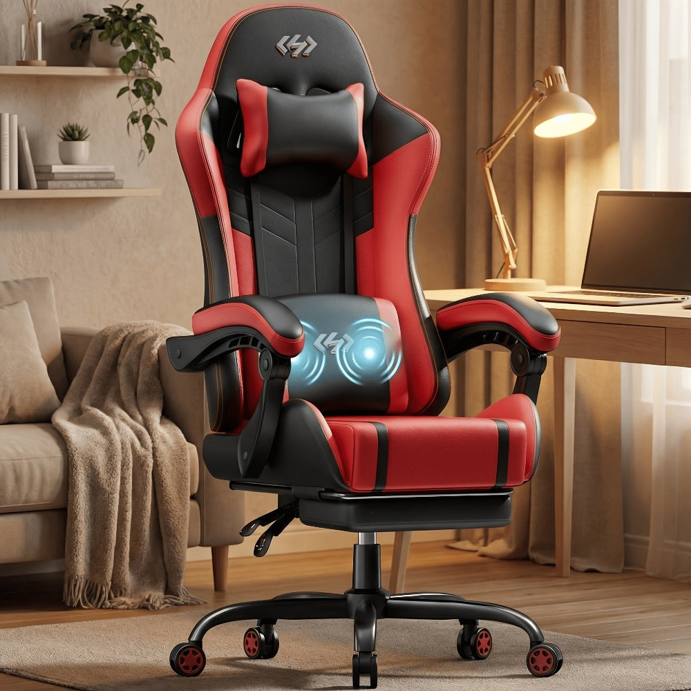 Silla de gaming, silla ergonómica para videojuegos para adultos, silla de ordenador para gamer con reposacabezas, soporte lumbar de masaje, silla de oficina giratoria