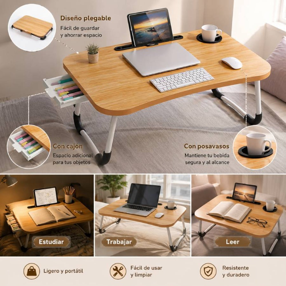 Escritorio plegable para computadora | Bandeja de mesita de noche para laptop | Escritorio portátil plegable para laptop | Práctico para desayunar en la cama/sofá | 60×40×26 cm