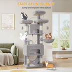 Árbol para gatos, Árbol para gatos de 176 cm, XL, 3 plataformas, 2 cuevas, 7 postes rascadores, hamaca, pelotas de felpa, poste rascador para gatos para hogares con múltiples gatos, Beige