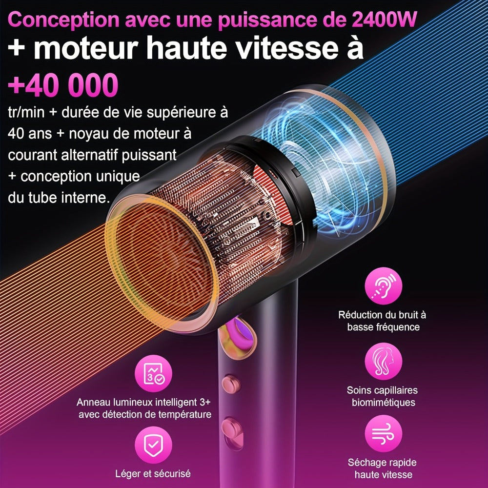 Secador de pelo iónico profesional de 2400W con motor de CA, rápido, 3 niveles de calor y 3 velocidades, botón frío/calor, difusor de viaje incluido