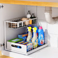 Organizador de Doble Capa para Debajo del Fregadero - Estante de Almacenamiento Extraíble de Plástico Resistente, Diseño Impermeable y Antioxidante que Ahorra Espacio, Adecuado para Cocina, Baño, Despensa, Lavandería - Fácil de Instalar