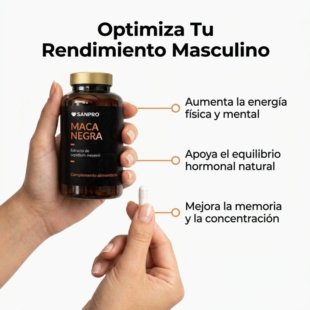 Maca Negra Cápsulas con Zinc 10:1 Extracto de Lepidium Meyenii 180 Cápsulas Complemento Alimenticio | 200 mg Maca Negra + 10 mg Zinc (100% VRN) | Fabricado en España | Envase 180 Cápsulas