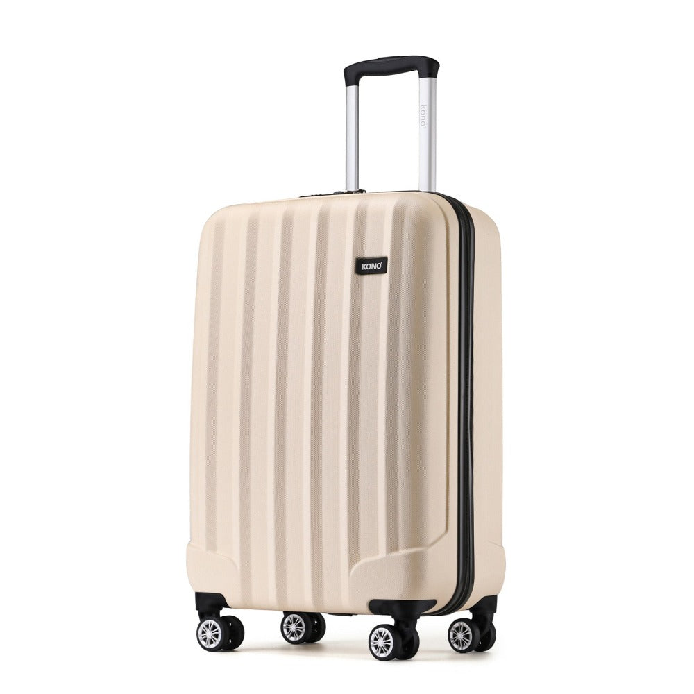 3 piezas de conjunto de maleta de cabina Beige ABS carcasa dura Carry On Trolley Case equipaje de mano ligero con 4 ruedas y cerradura de combinación