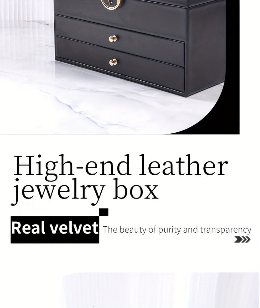 Joyero de tres capas de terciopelo y piel sintética, compacto y portátil para guardar aretes, anillos, collares y otros suministros para hacer joyas