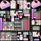 Kit de acrílico para principiantes con colores nude, transparente y rosa intensa, incluye herramientas para uñas, polvo de acrílico con glitter, líquido acrílico, lámpara LED y juego de taladro para extensión de uñas