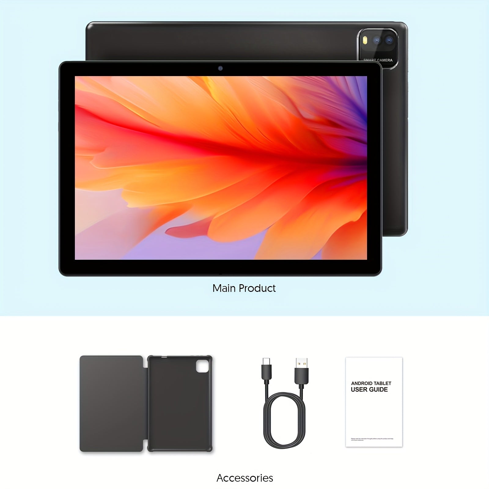 Tablet | Tablet Android 15 de 10 pulgadas, 12 (3+9) GB de RAM, 64 GB de ROM, Procesador Quad Core, Cámara de 2.0MP+8.0MP, 6000mAh, Múltiples