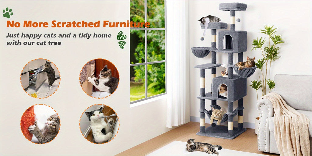 Rascador para gatos | AMHANCIBLE Árbol para gatos enorme, 180 cm, para gatos grandes adultos de interior, torre para gatos con 8 postes