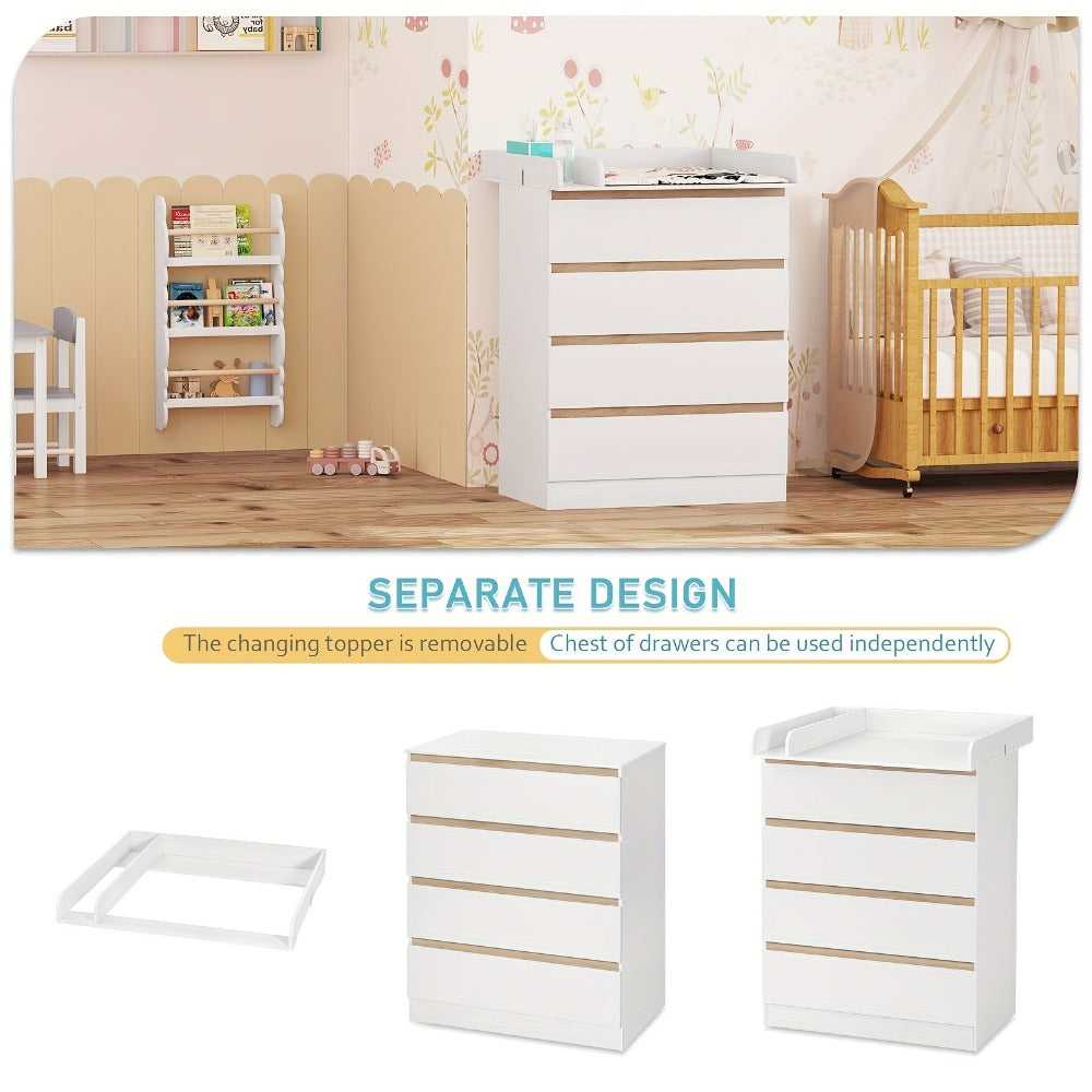 1 unidad de cajones de almacenamiento con 4 cajones grandes, puede usarse como organizador, cómoda, mueble para el hogar, con estantes extraíbles, puede ser mesa de noche, dormitorio, sala de estar, baño, blanco, 110x80x75 cm, decoración de Pascua, Regalo