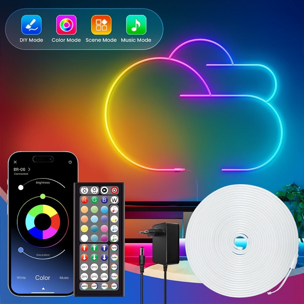 Luces de cuerda neón, luces de cuerda LED flexibles con control de App/Control remoto, luces de cuerda multimodo, luces neón LED RGB, tira de luz neón LED para juegos con sincronización de música para decoración de dormitorio