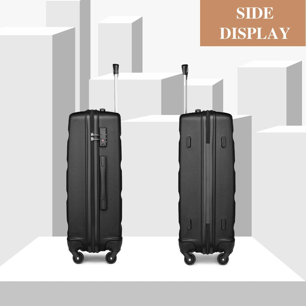 3 piezas de conjunto de maleta negra Diseño horizontal ABS carcasa dura con cerradura TSA rueda giratoria
